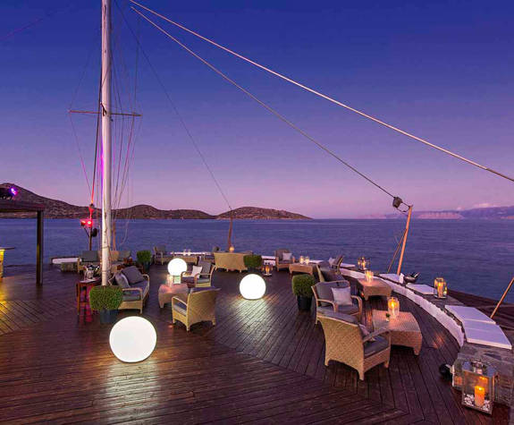 Elounda Beach Veghera Jetty Bar at night